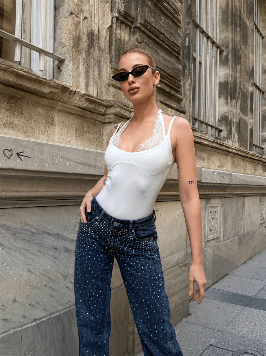 Kadın Dantel Detaylı Bodysuit - Beyaz · 9