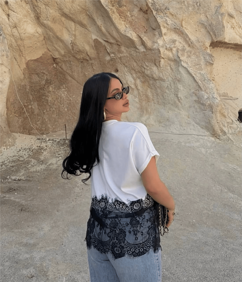 Kadın Dantel Detaylı Salaş Kesim Bluz - Beyaz · 3