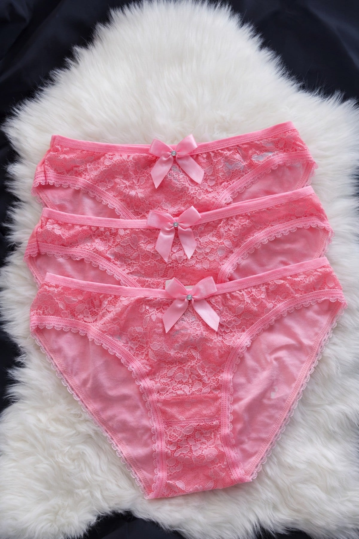 Kadın Dantelli Fiyonklu Külot 3’lü Set NSA-58054 - PEMBE