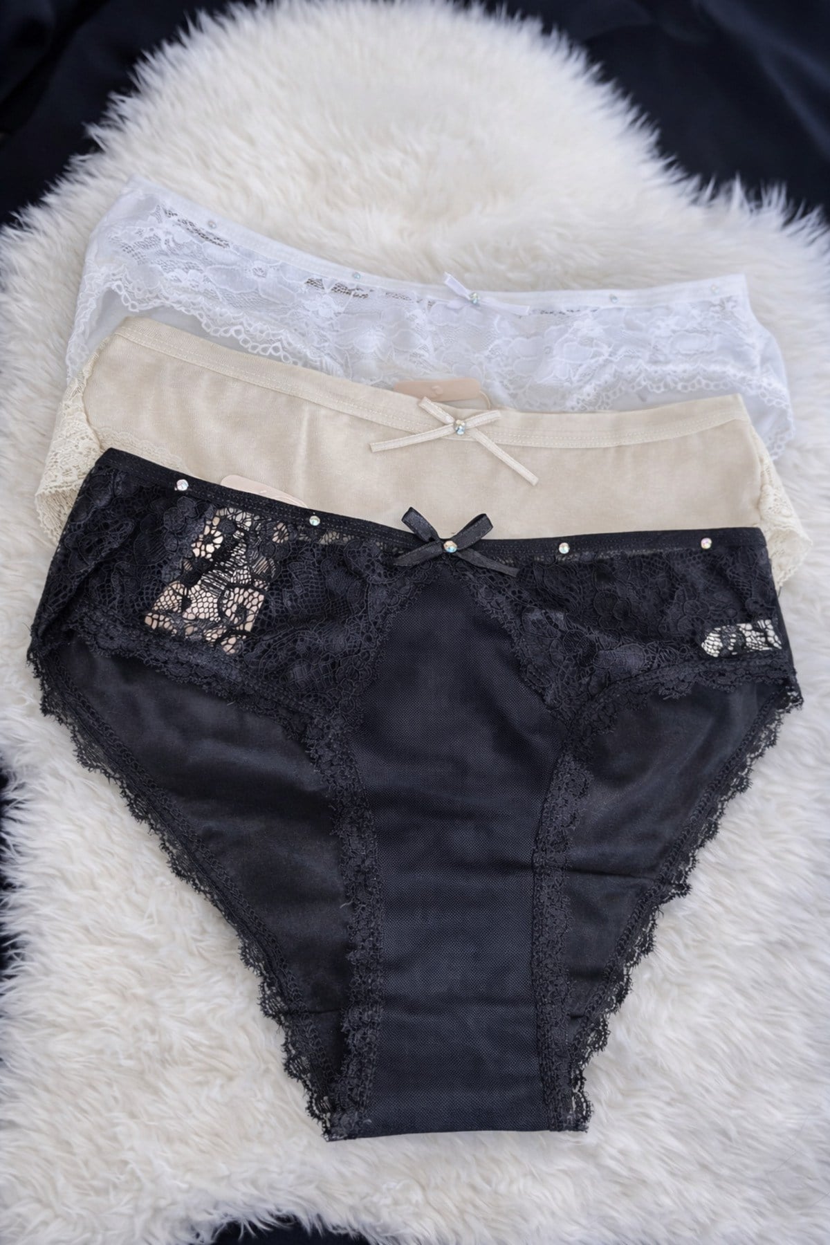 Kadın Dantelli Pamuklu Bikini Külot 3’lü Set NSA-58058 - Çok Renkli