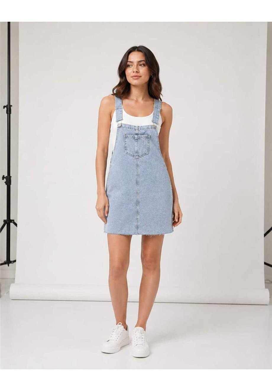 Kadın Denim Salopet Elbise - Açık Mavi
