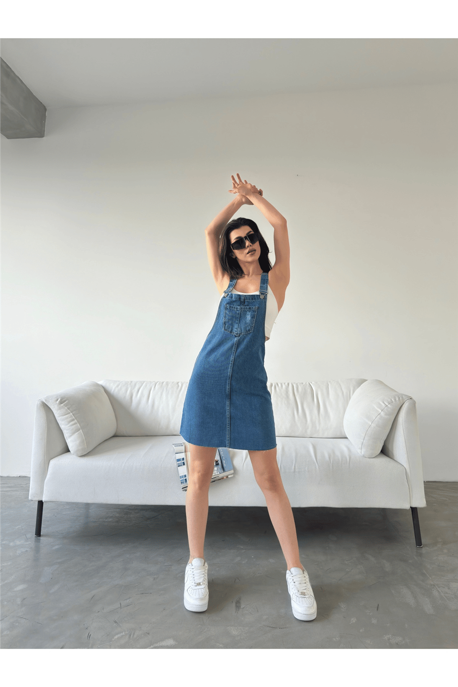 Kadın Denim Salopet Elbise - Lacivert · 4
