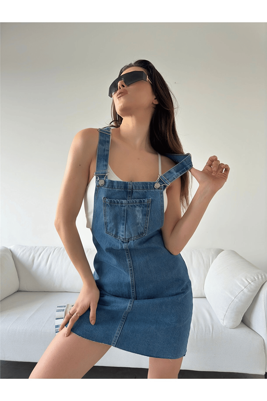 Kadın Denim Salopet Elbise - Lacivert · 6