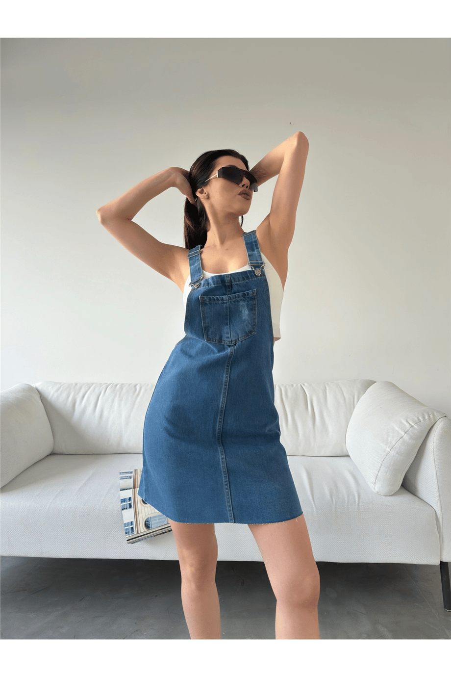 Kadın Denim Salopet Elbise - Lacivert · 5