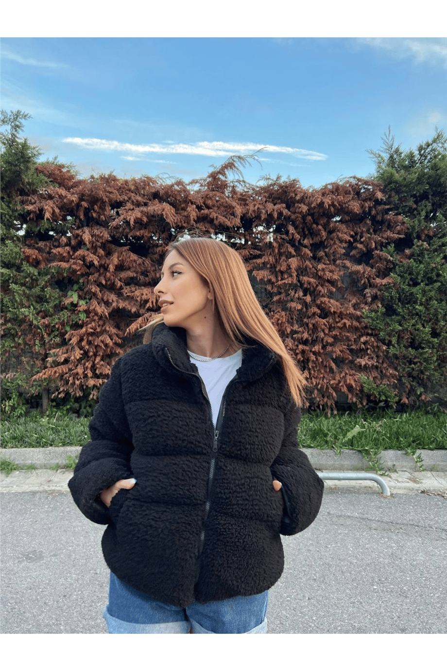 Kadın Dik Yaka Astarlı Şişme Peluş Mont Zyn-58389 - Siyah · 3