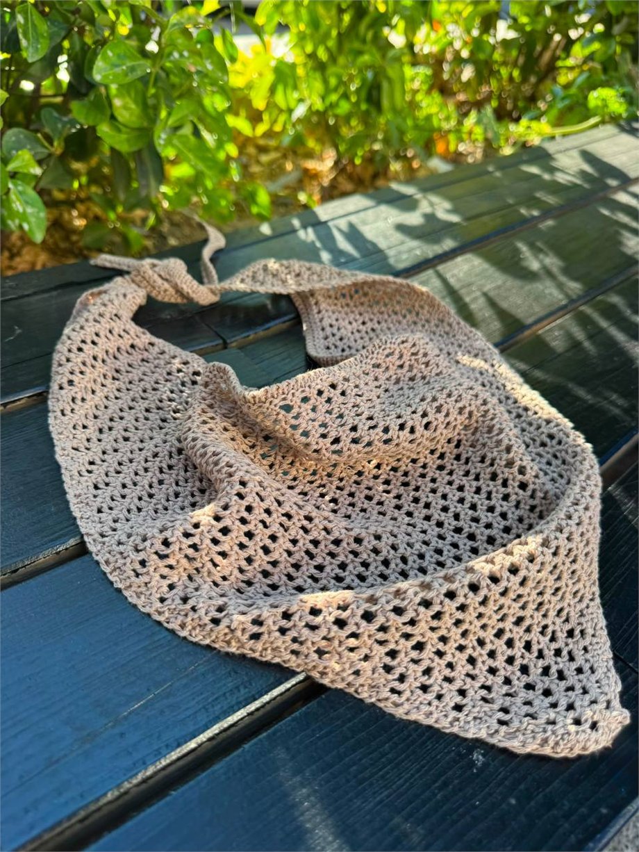 Kadın File Örgü Bohem Bandana - Bej · 2