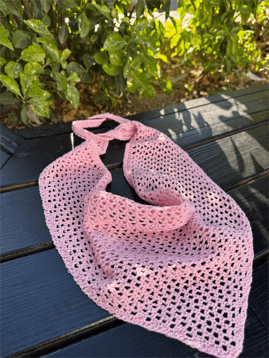 Kadın File Örgü Bohem Bandana - Pembe · 2