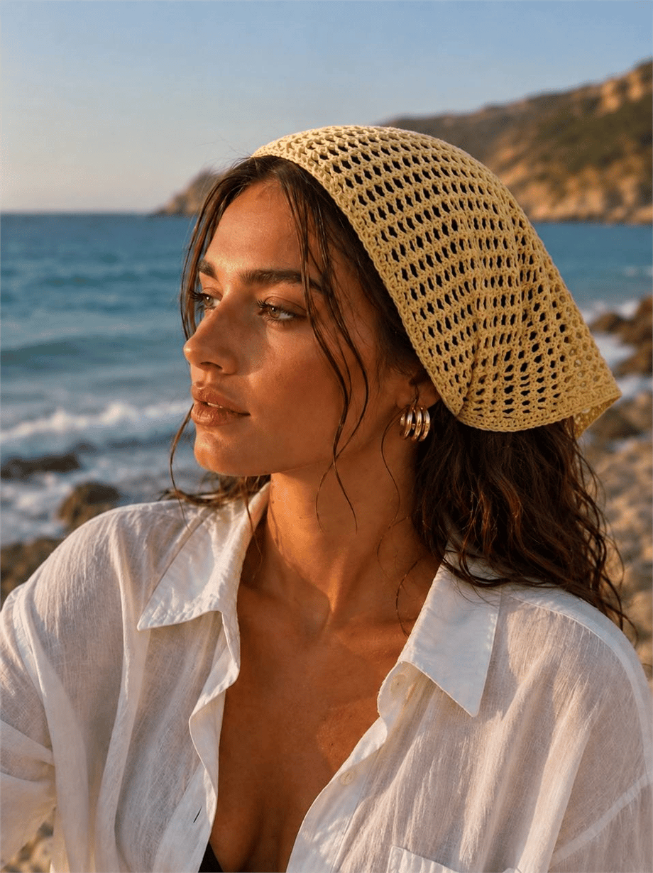 Kadın File Örgü Bohem Bandana - Sarı · 3