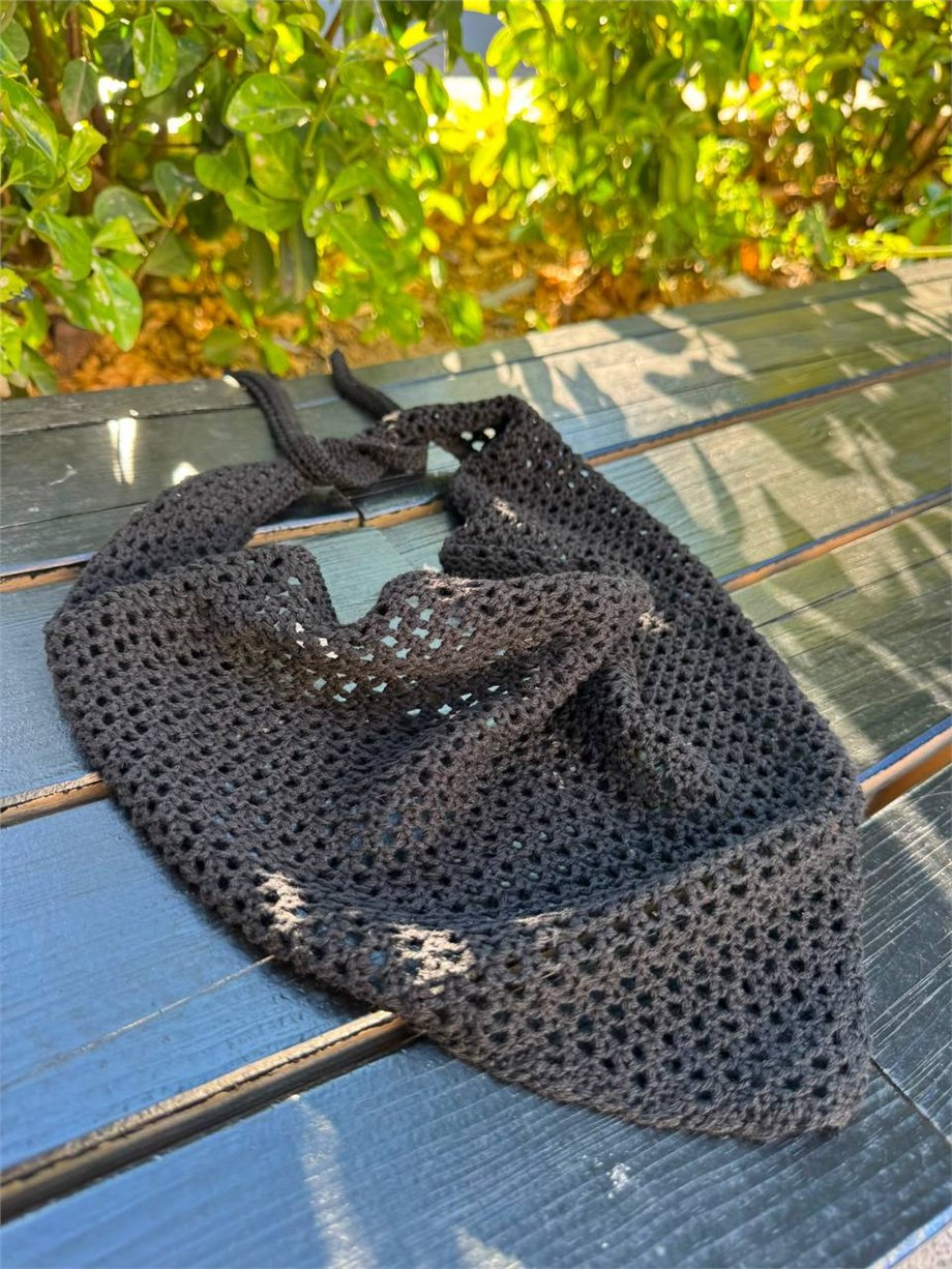Kadın File Örgü Bohem Bandana - Siyah