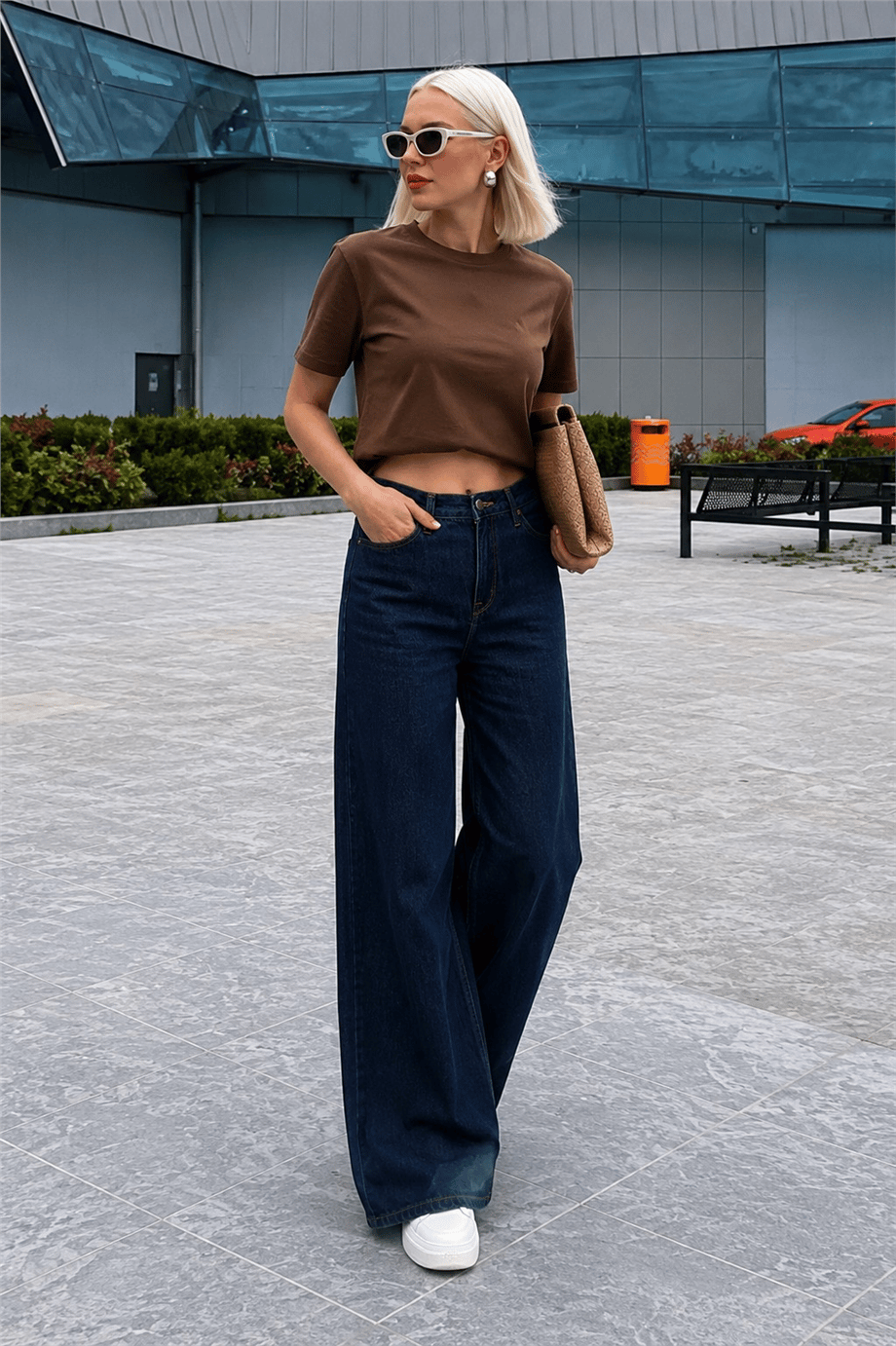 Kadın Kar Yıkamalı Yüksek Bel Plazzo Jeans ZYN-58729 - Lacivert