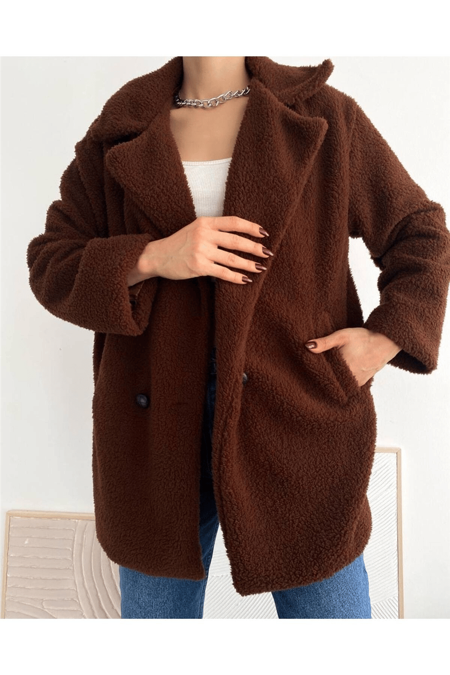 Kadın Kruvaze Peluş Kaban Astarlı Zyn-58366 - KAHVERENGİ · 4