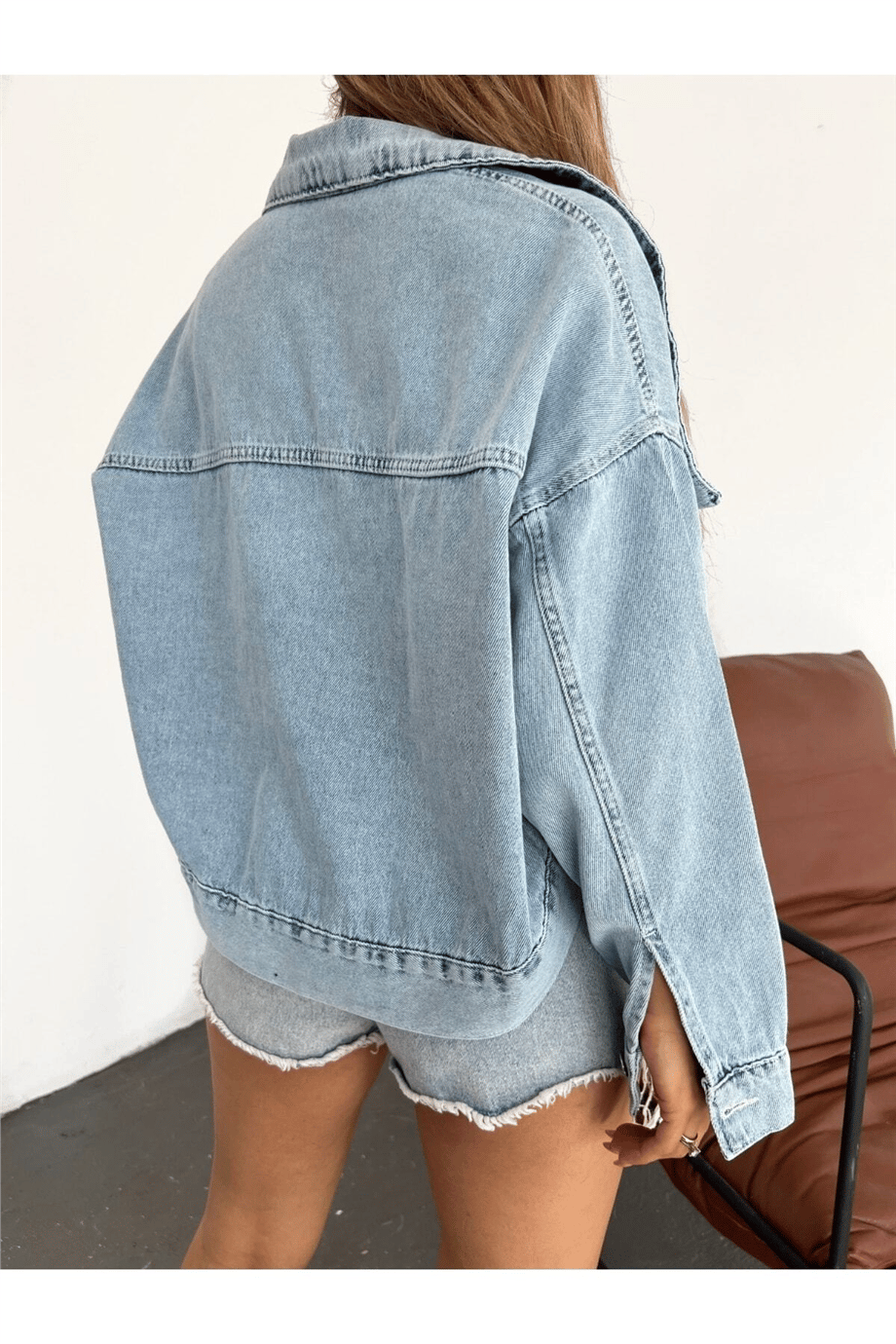 Kadın Oversize Bolero Denim Ceket Zyn-58393 - AÇIK MAVİ · 4