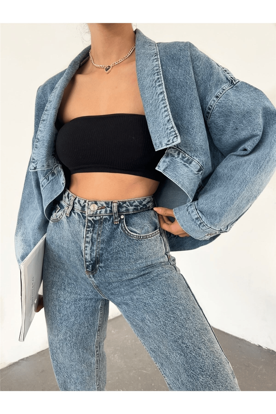 Kadın Oversize Bolero Denim Ceket Zyn-58393 - MAVİ · 5
