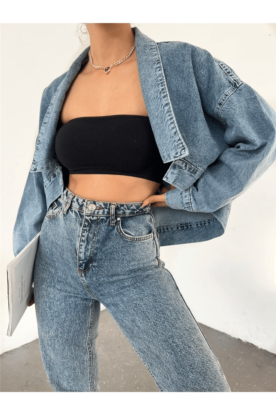Kadın Oversize Bolero Denim Ceket Zyn-58393 - MAVİ · 3