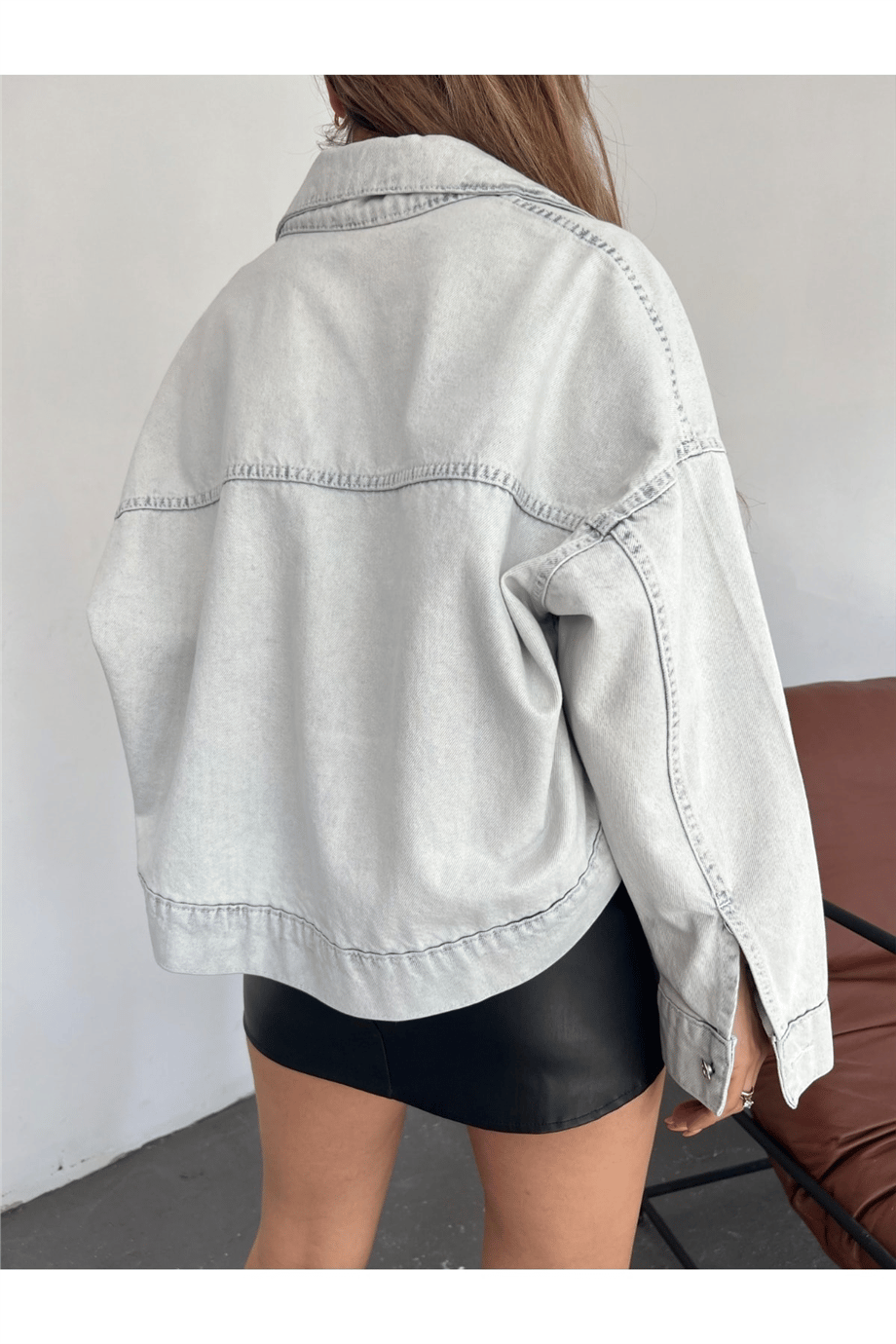 Kadın Oversize Bolero Denim Ceket Zyn-58393 - GRİ · 3