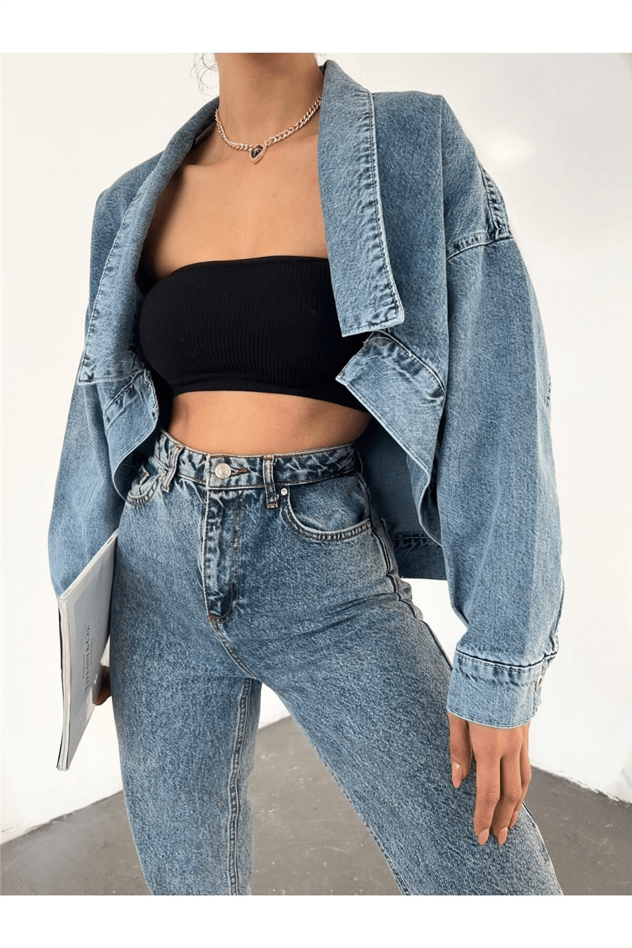 Kadın Oversize Bolero Denim Ceket Zyn-58393 - MAVİ · 6