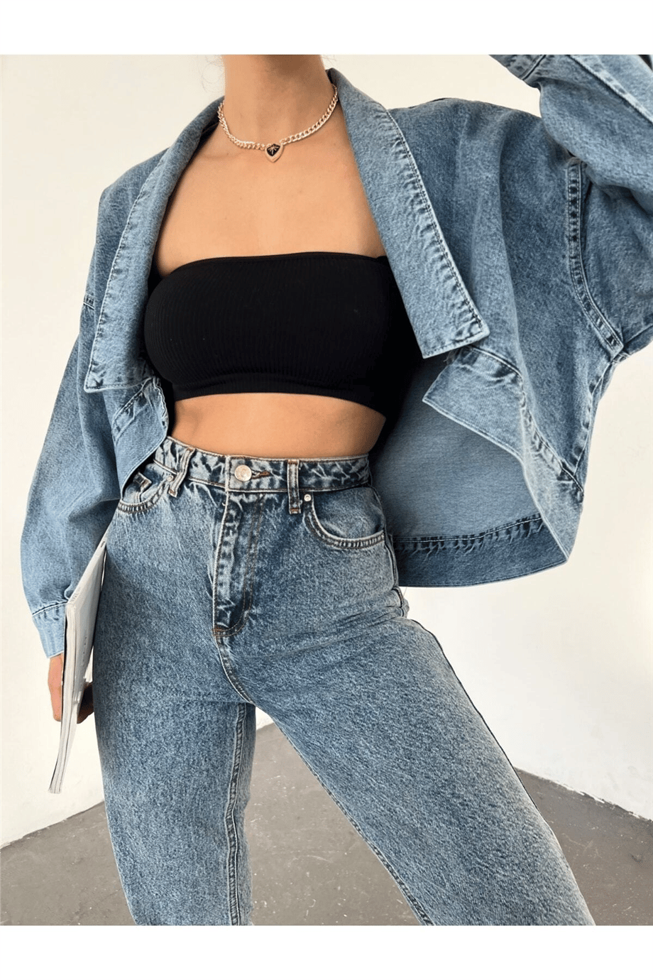Kadın Oversize Bolero Denim Ceket Zyn-58393 - MAVİ · 4