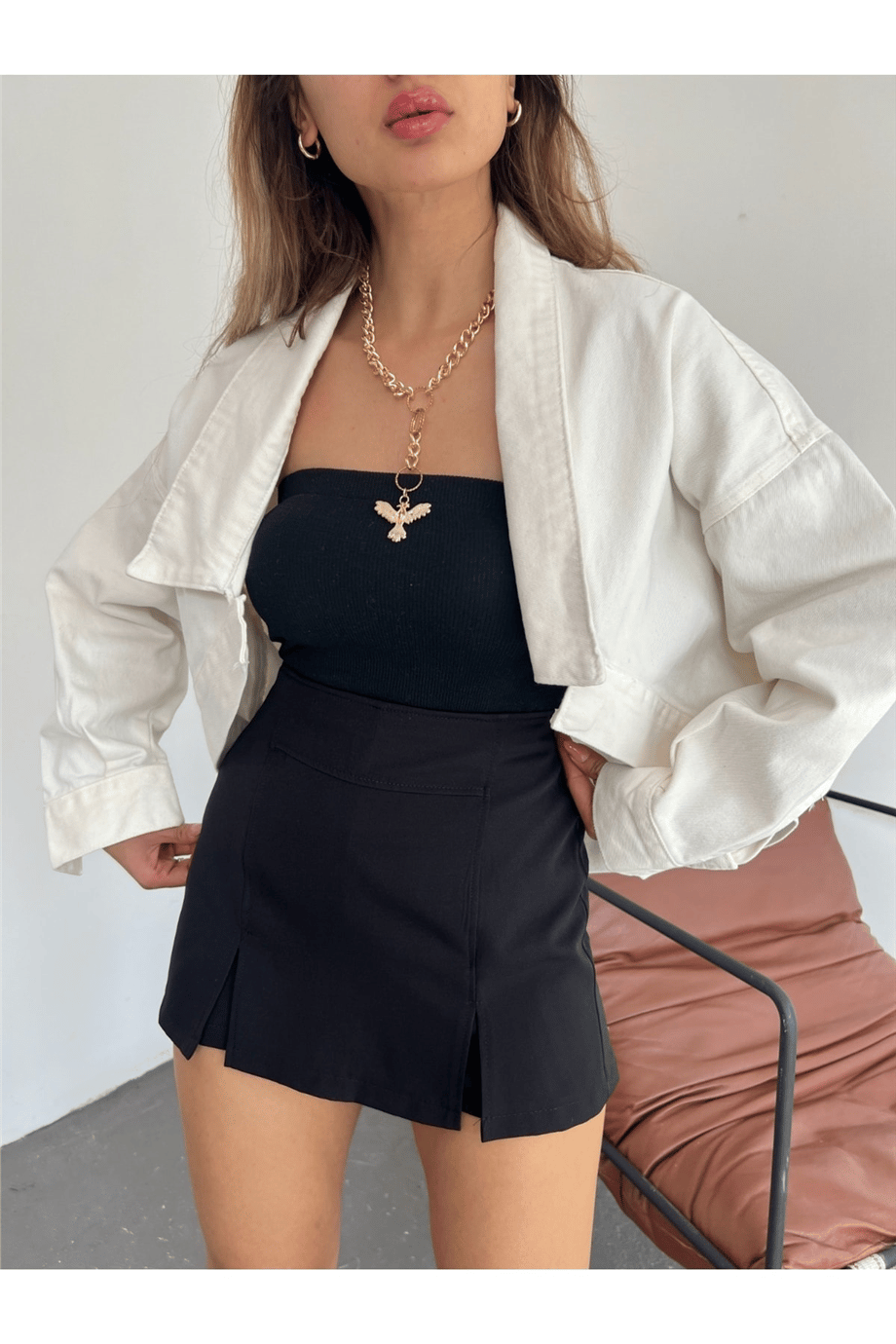 Kadın Oversize Bolero Denim Ceket Zyn-58393 - BEYAZ · 2