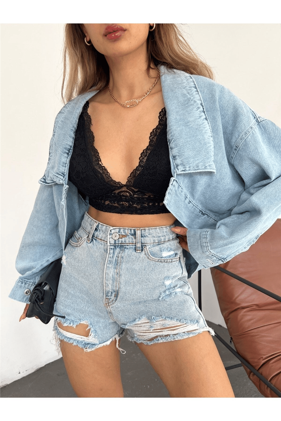 Kadın Oversize Bolero Denim Ceket Zyn-58393 - AÇIK MAVİ · 7