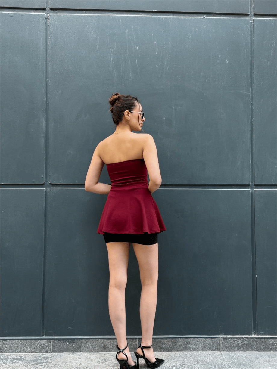 Kadın Straplez Peplum Kesim Şık Bluz - Bordo · 3