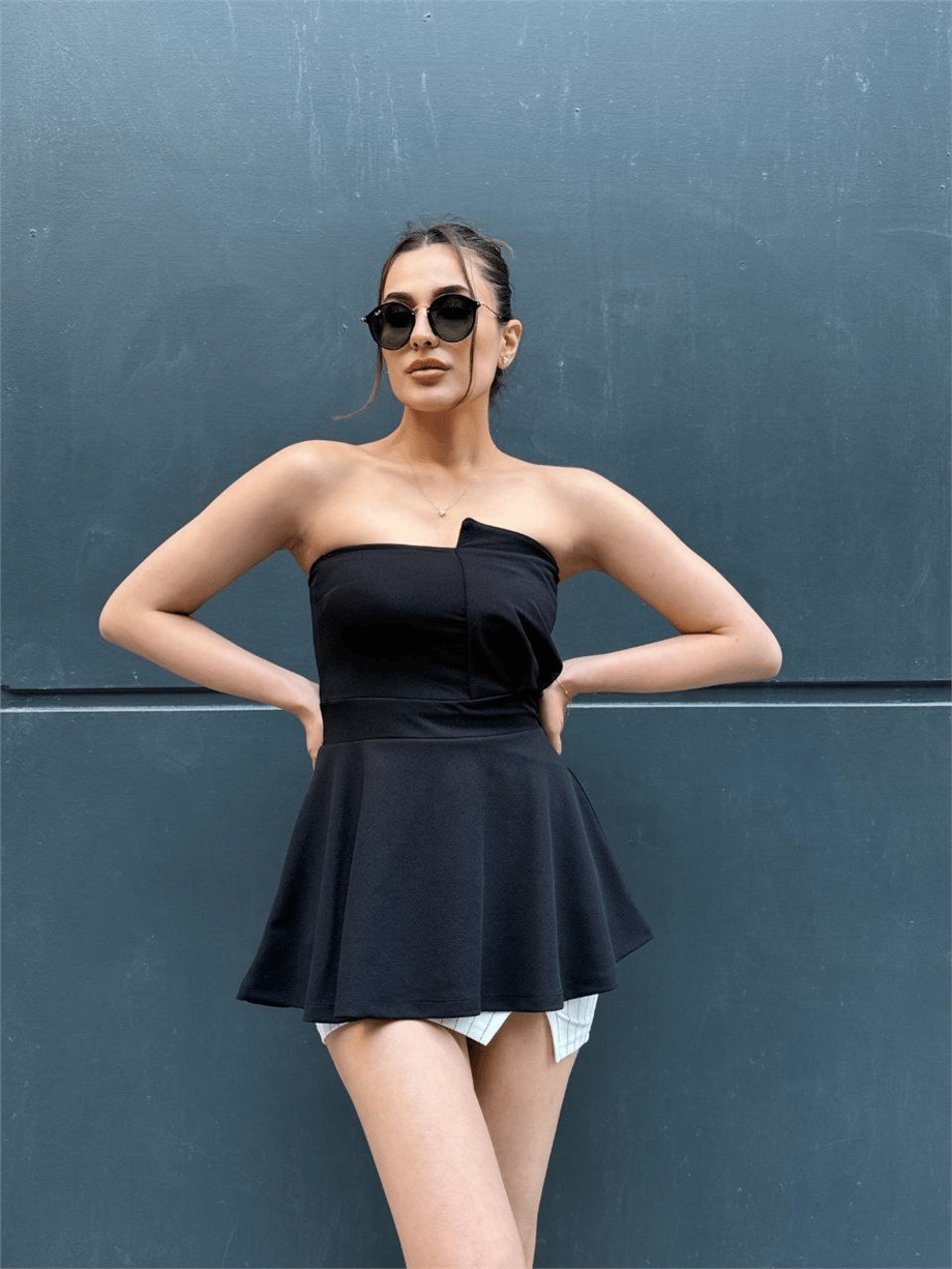 Kadın Straplez Peplum Kesim Şık Bluz - Si̇yah 2 · 2