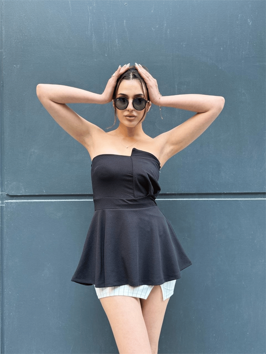 Kadın Straplez Peplum Kesim Şık Bluz - Si̇yah 2 · 3