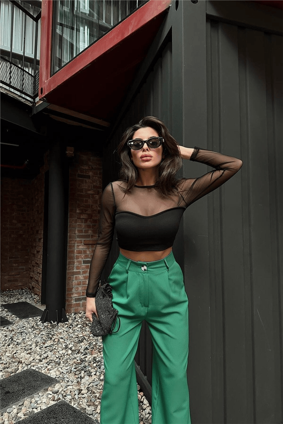 Kadın Transparan Fitilli Baret Crop Bluz Zyn-58420 - Siyah