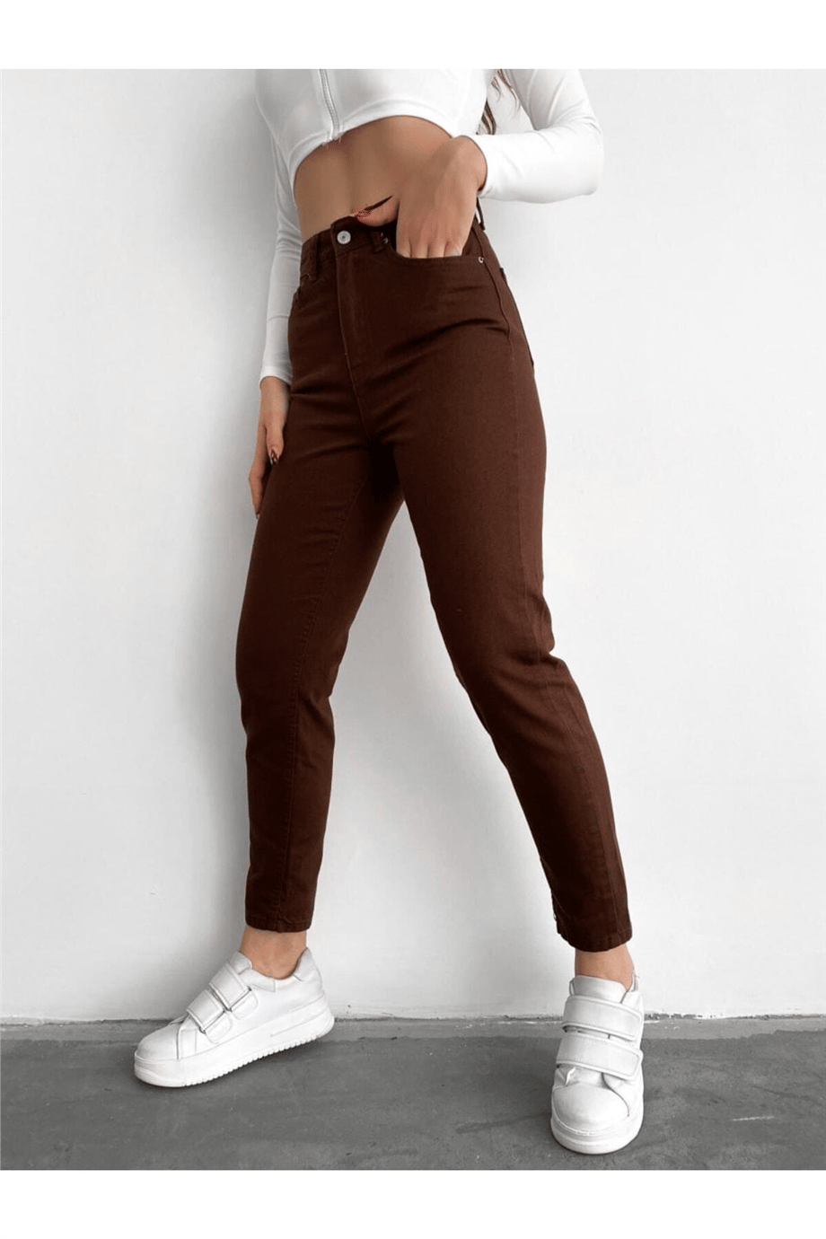 Kadın Yüksek Bel Mom Jean Pantolon Zyn-58397 - KAHVERENGİ · 3