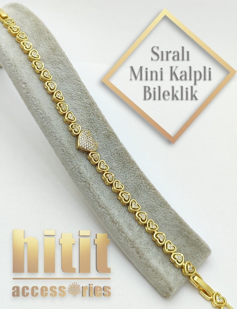 GOLD SIRALI MİNİ KALPLİ BİLEKLİK