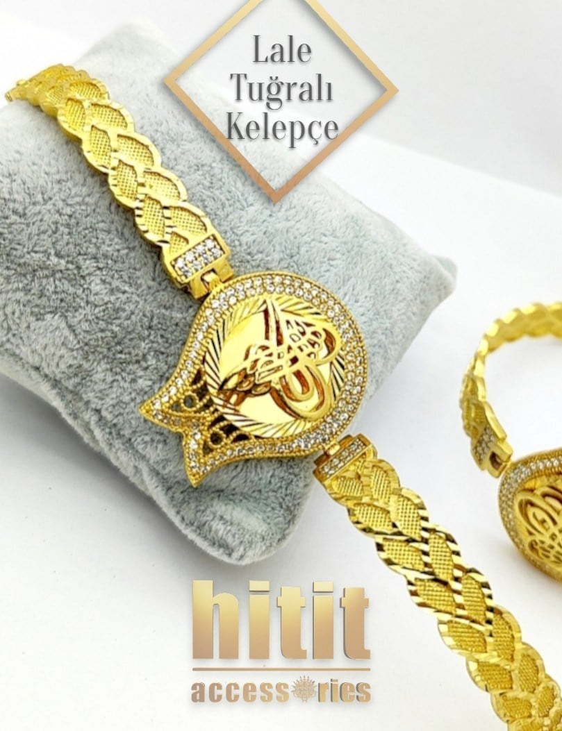 LALE MOTİF TUĞRALI KELEPÇE BİLEKLİK