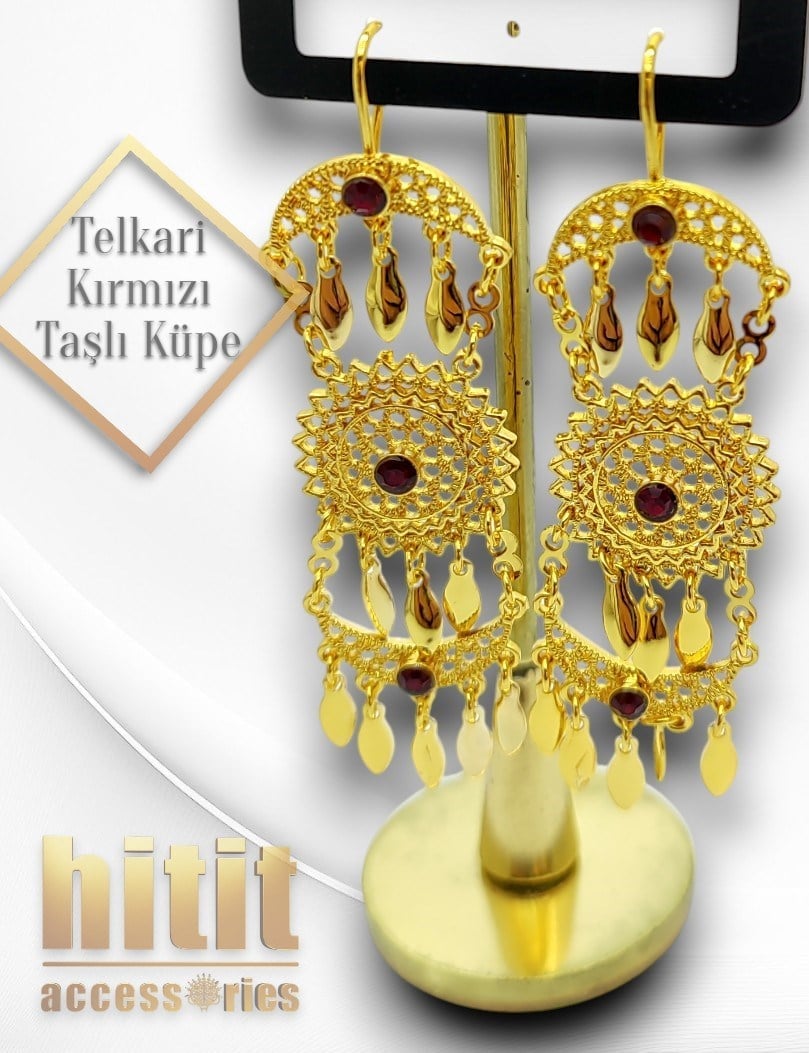 TELKARİ KIRMIZI TAŞLI KÜPE