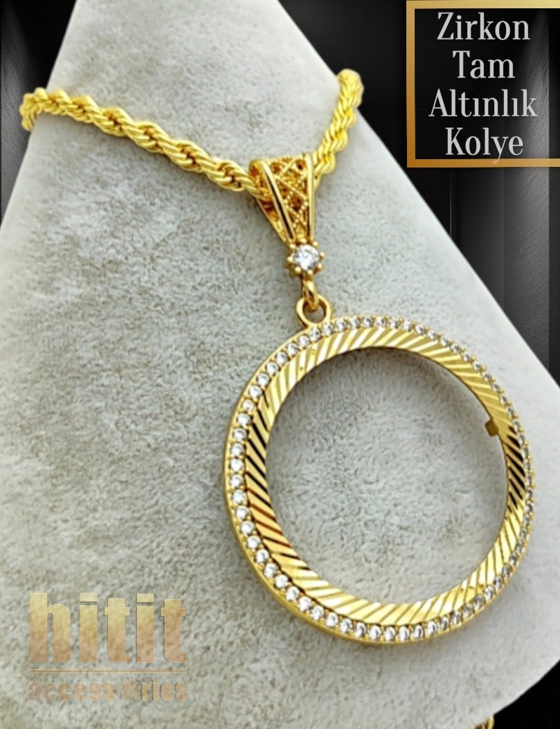 ZİRKON TAŞLI TAM ALTINLIK KOLYE