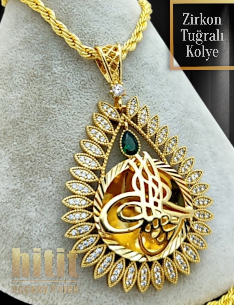 ZİRKON TAŞLI TUĞRALI KOLYE
