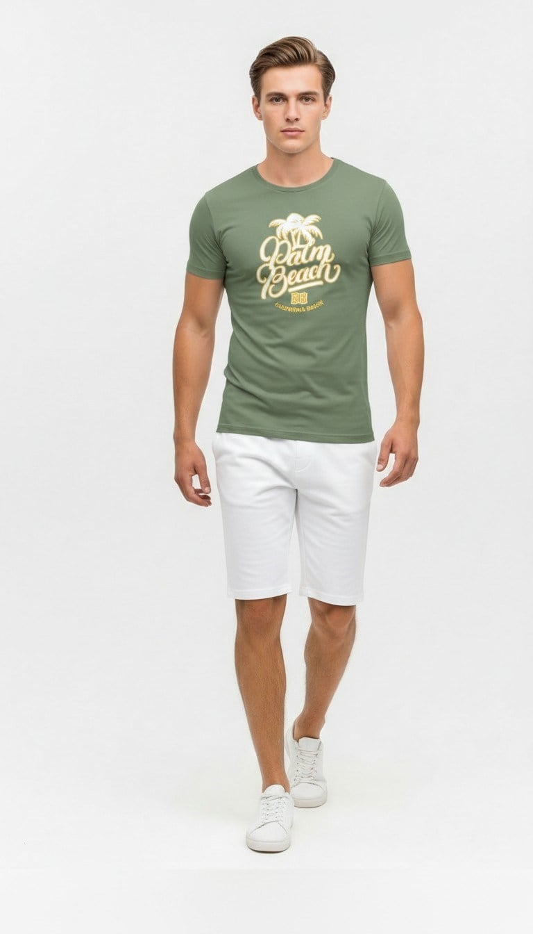 Palm Beach California Baskılı Erkek Günlük T-Shirt Spor Stil