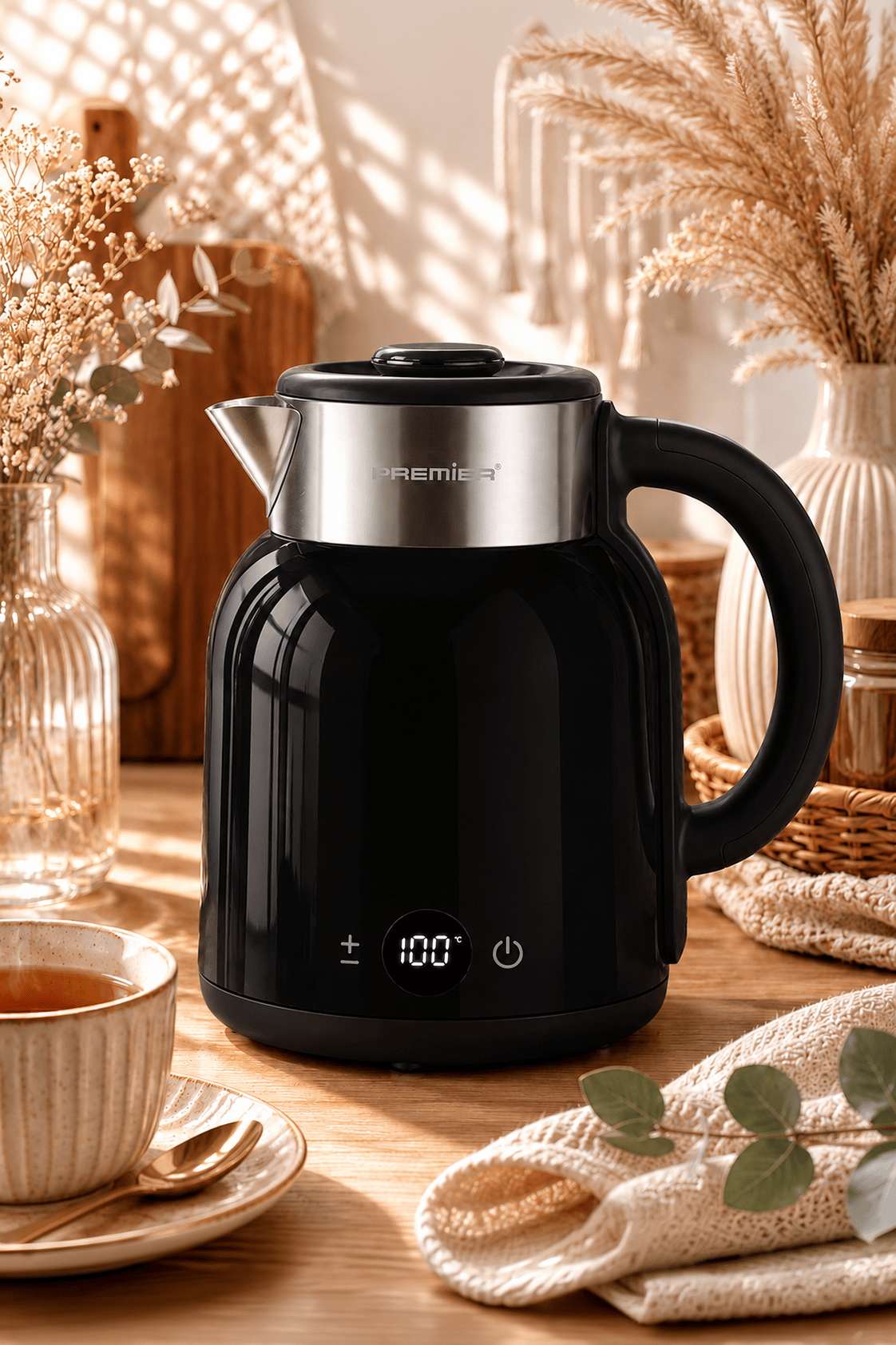 PRK 2516E Paslanmaz Çelik Hazneli Dijital Göstergeli Su Isıtıcısı Cool Touch Kettle - Siyah