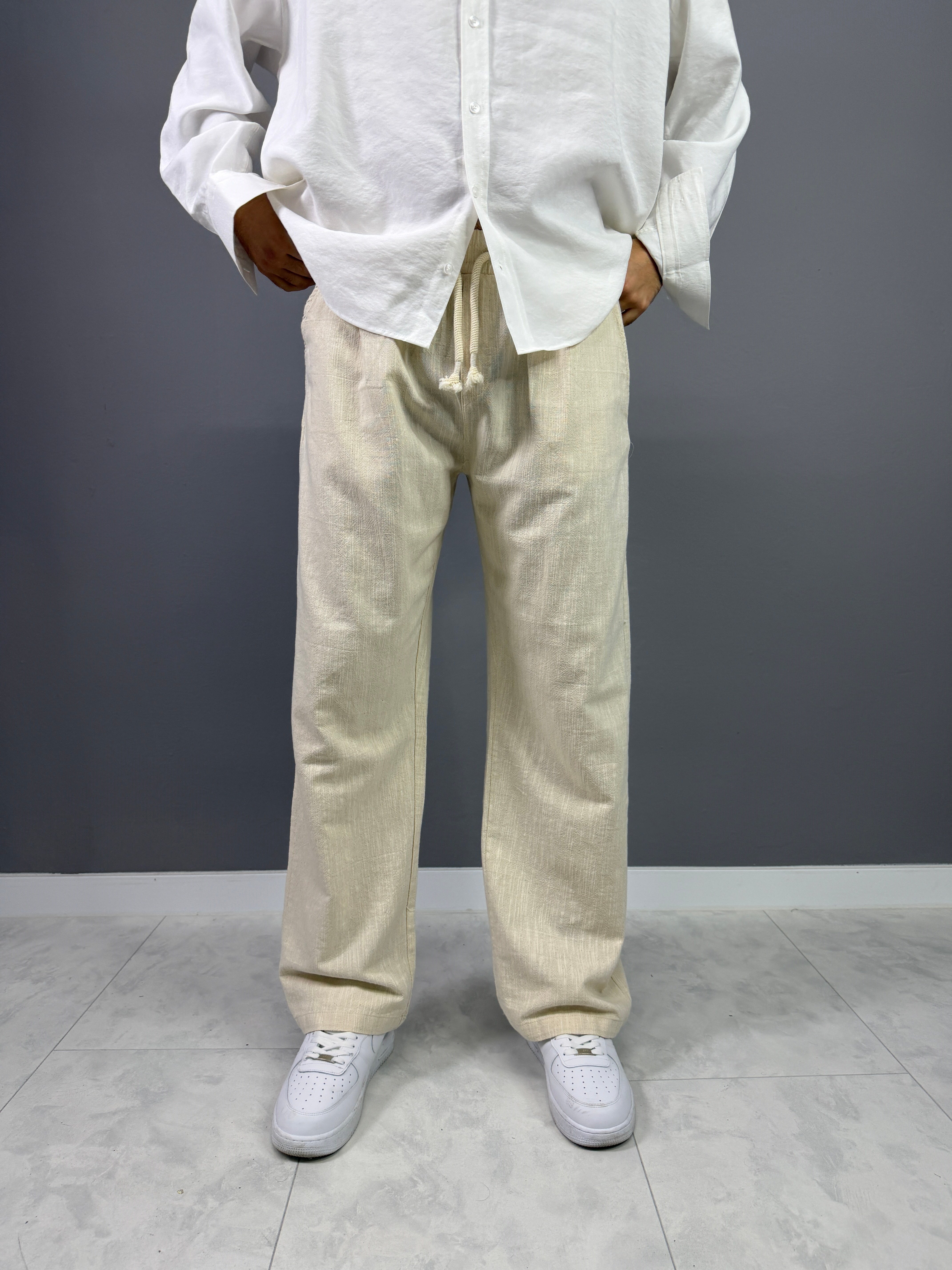 Bej keten baggy pantolon 5006