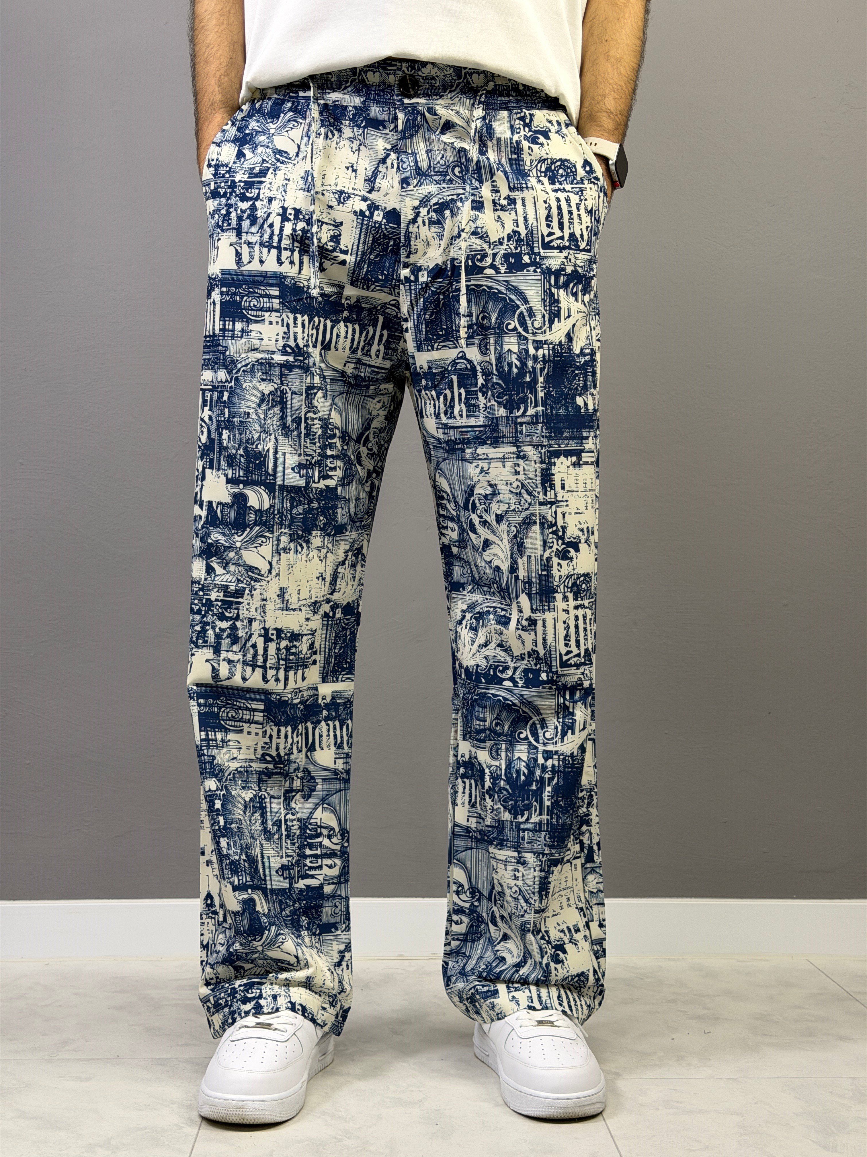 Desenli mavi paraşüt baggy eşofman 6008