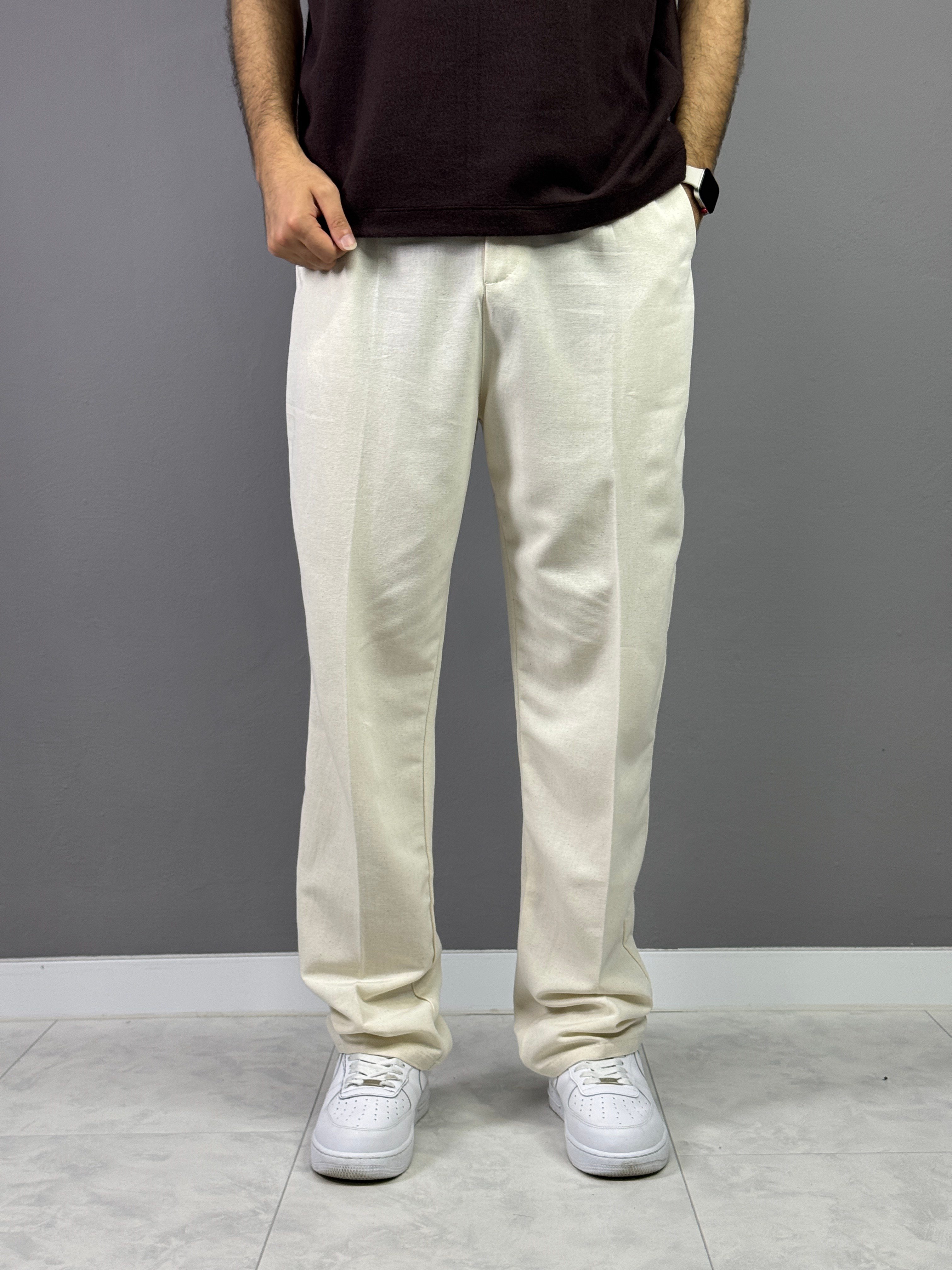 EKRU HAM KETEN REGULAR PANTOLON 5034