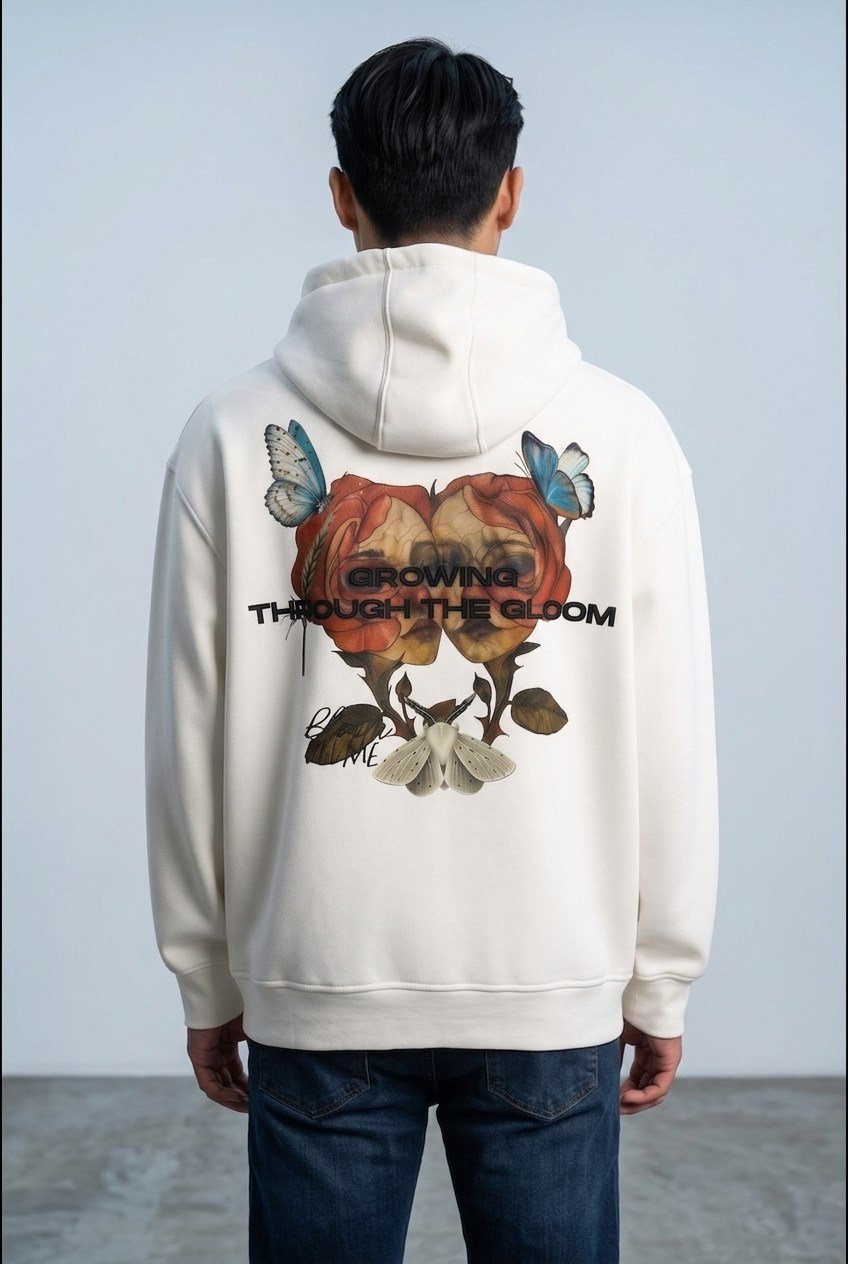 GÜL VE ÇİÇEK MOTİFLİ KAPŞONLU SWEATSHİRT 7044
