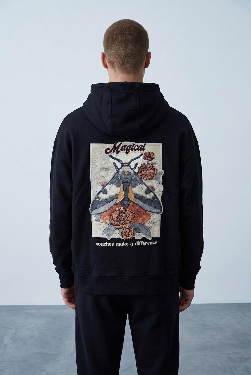 GÜVE NAKIŞLI KAPŞONLU SWEATSHİRT 7041