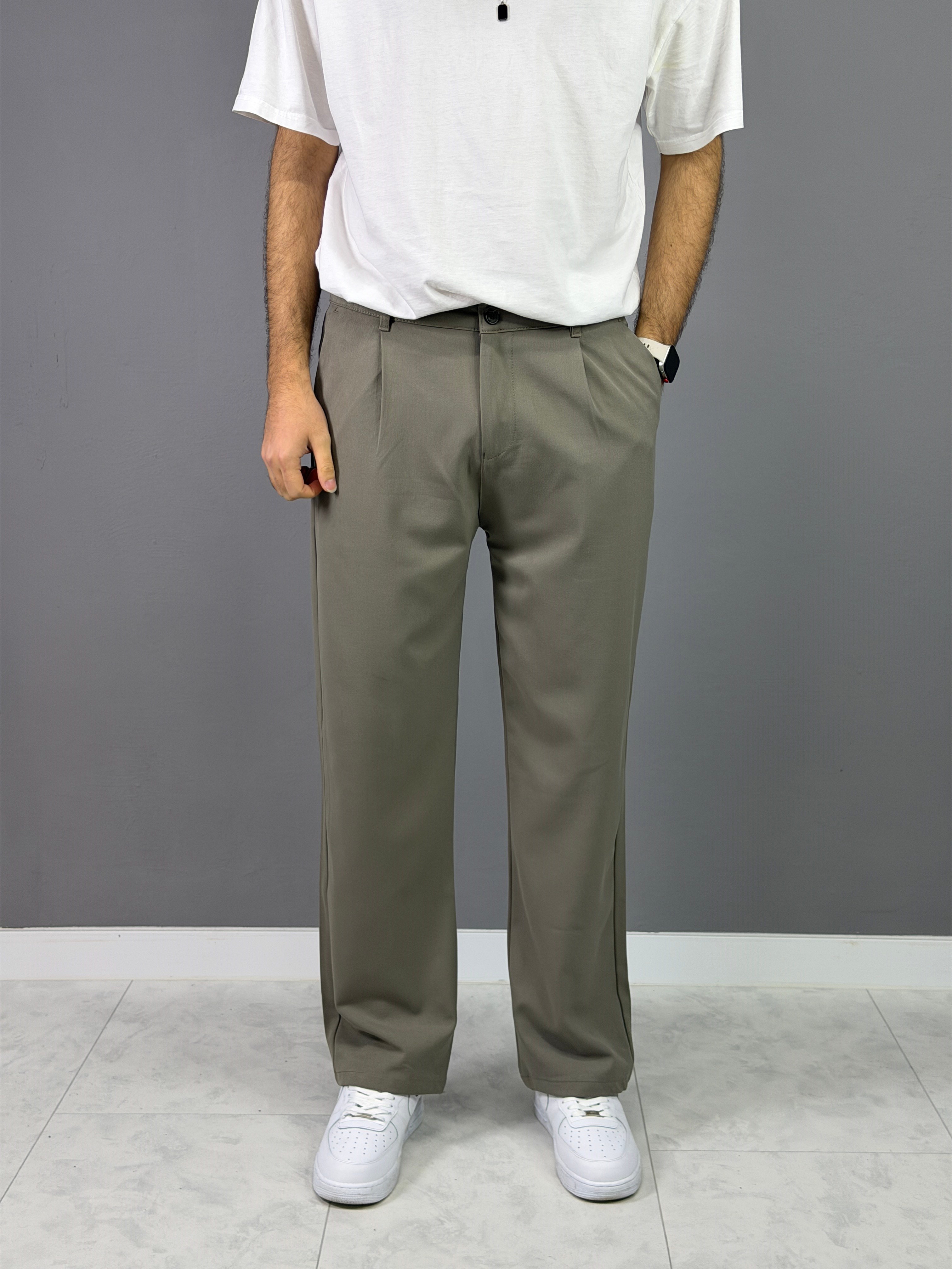 Haki kumaş baggy pantolon 5002