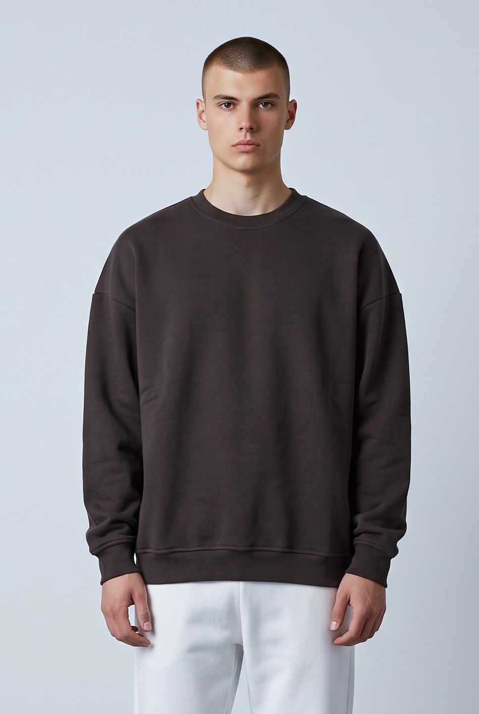 KAHVERENGİ BİSİKLET YAKA BASİC SWEATSHİRT 7009