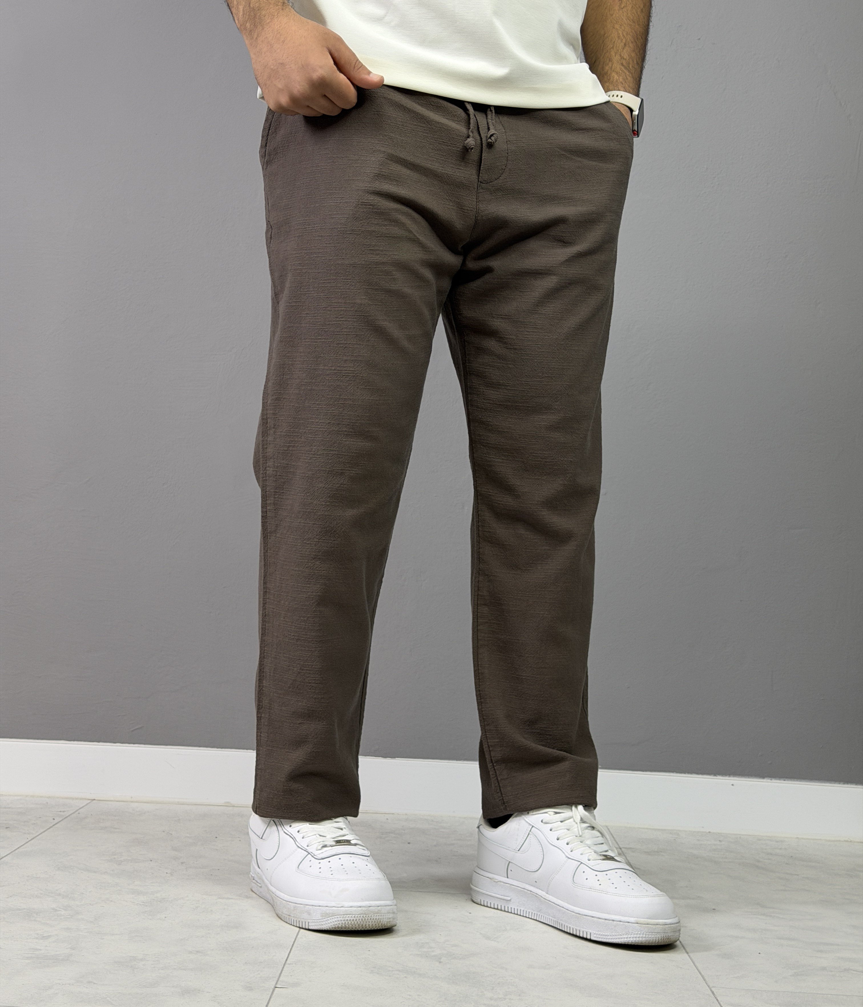 KAHVERENGİ KETEN BOYFRİEND PANTALON 5016