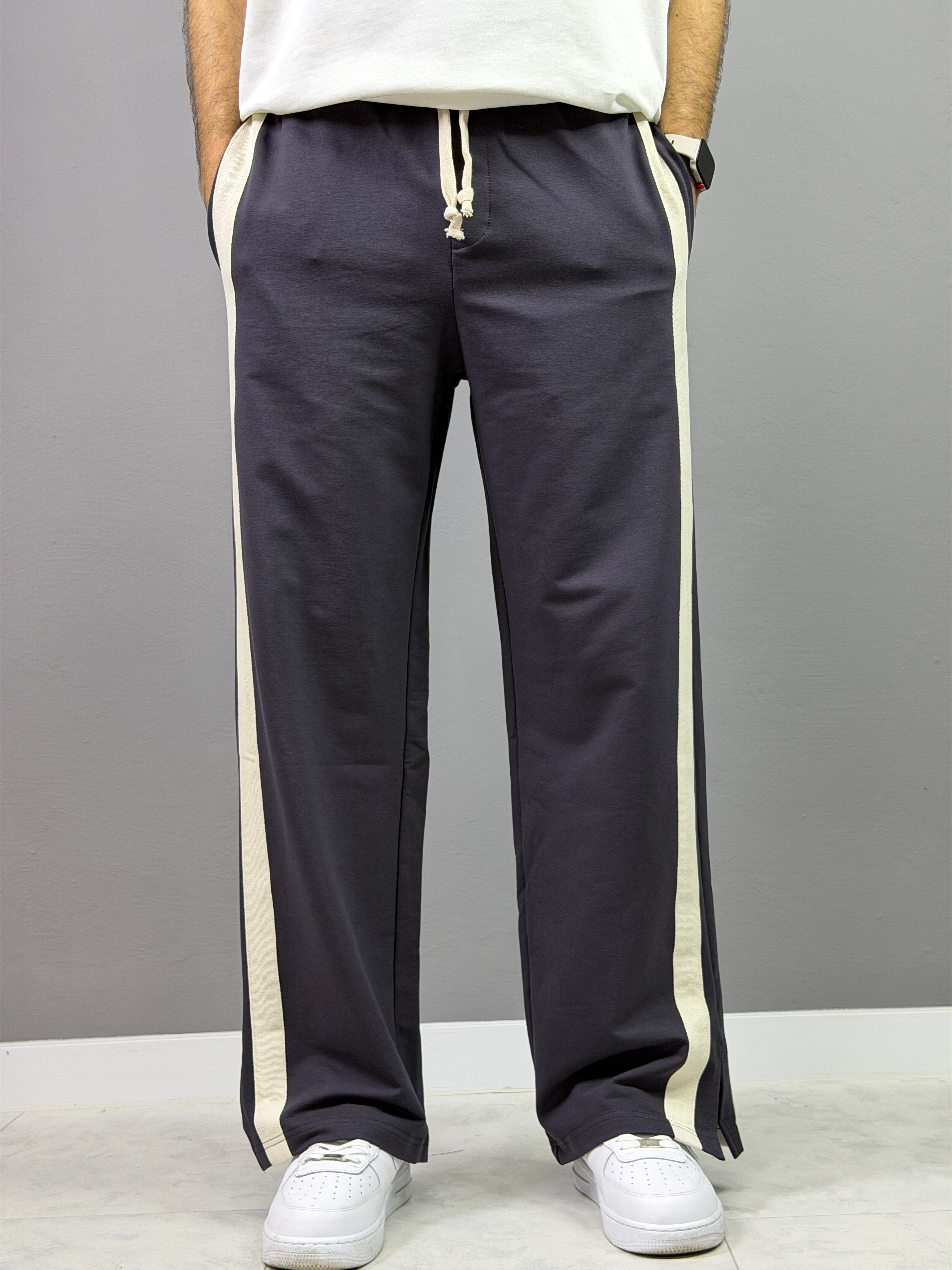 Şeritli gri baggy eşofman 6002