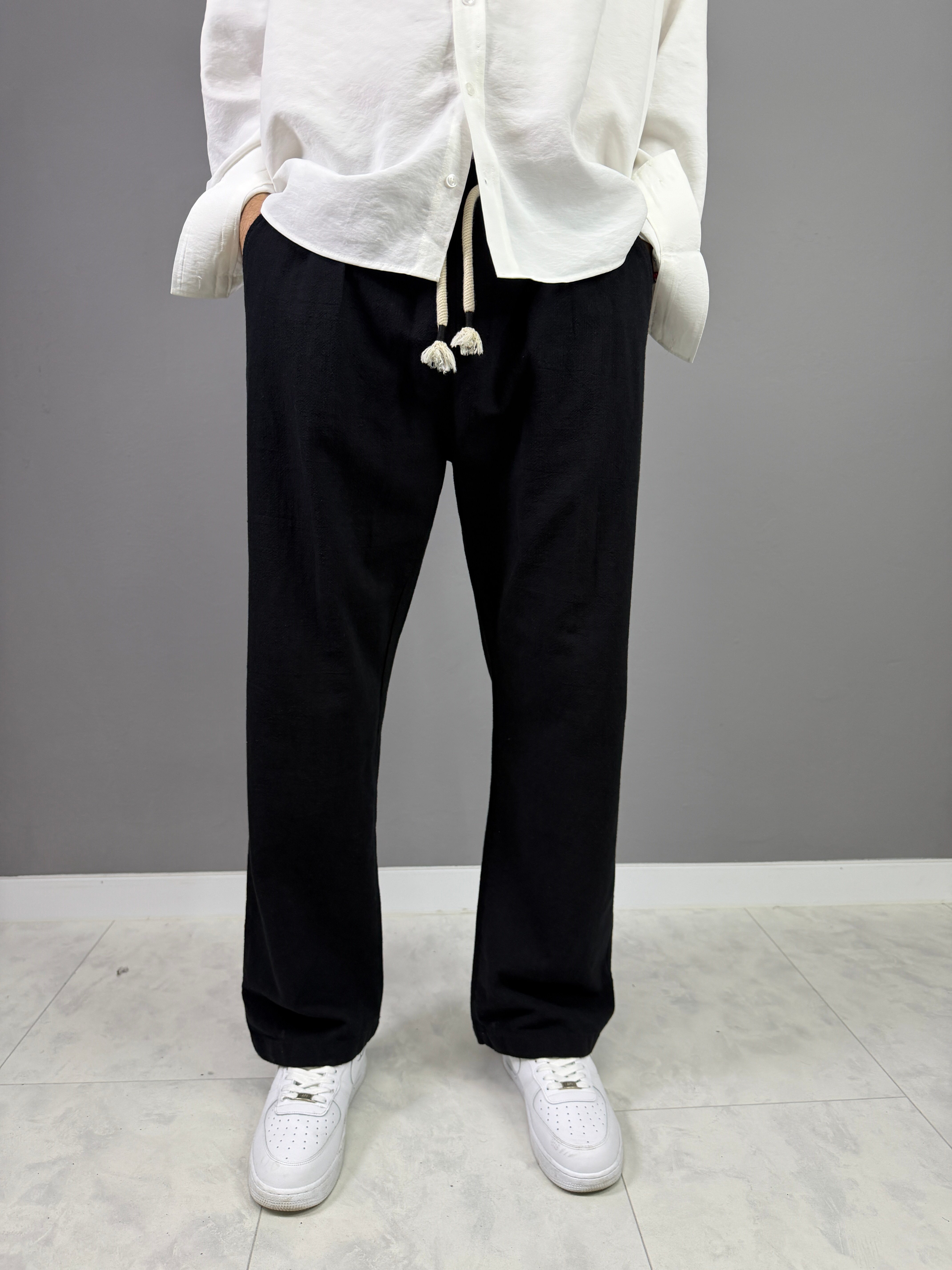 Siyah keten baggy pantolon 5007