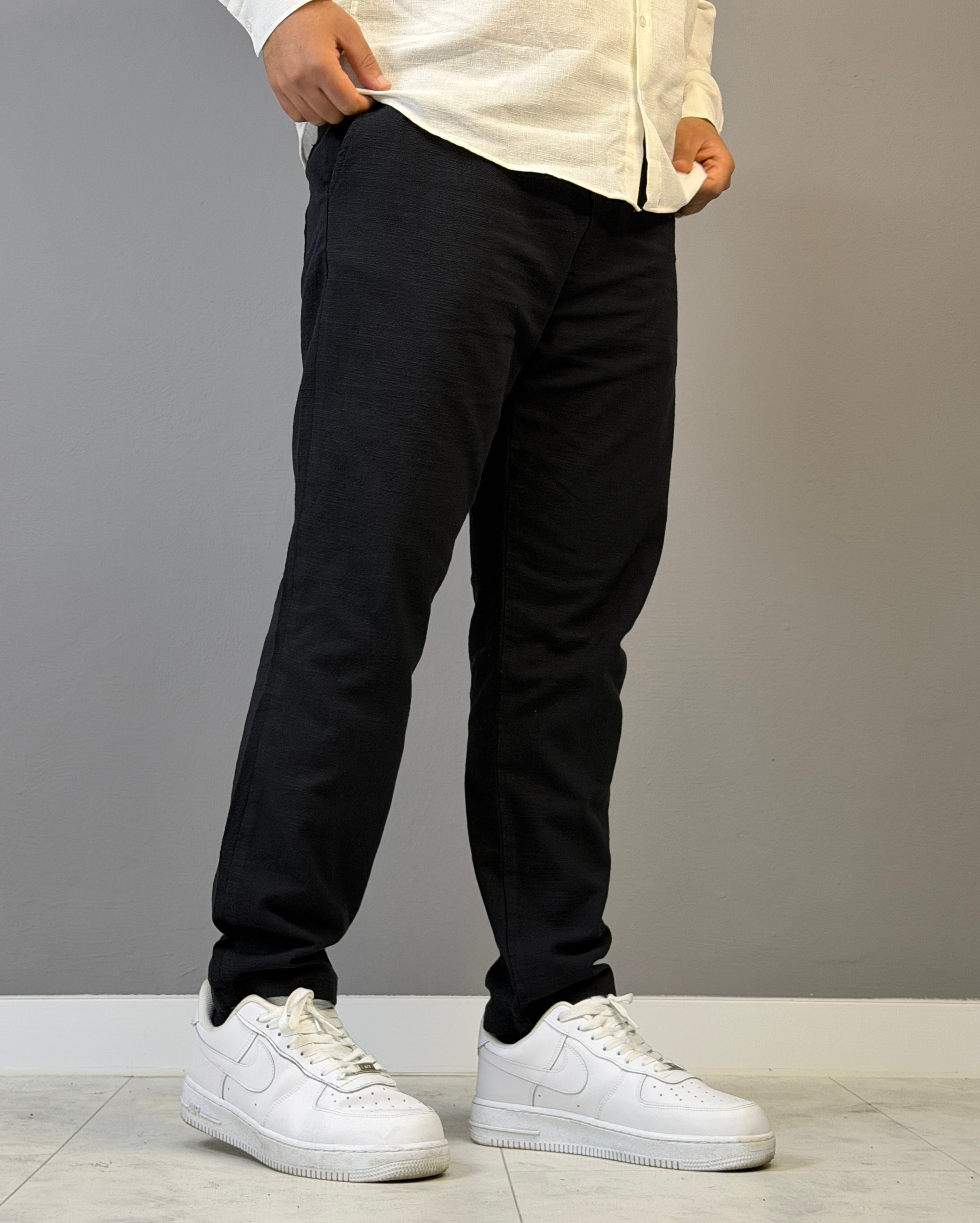 SİYAH KETEN BOYFRİEND PANTALON 5012