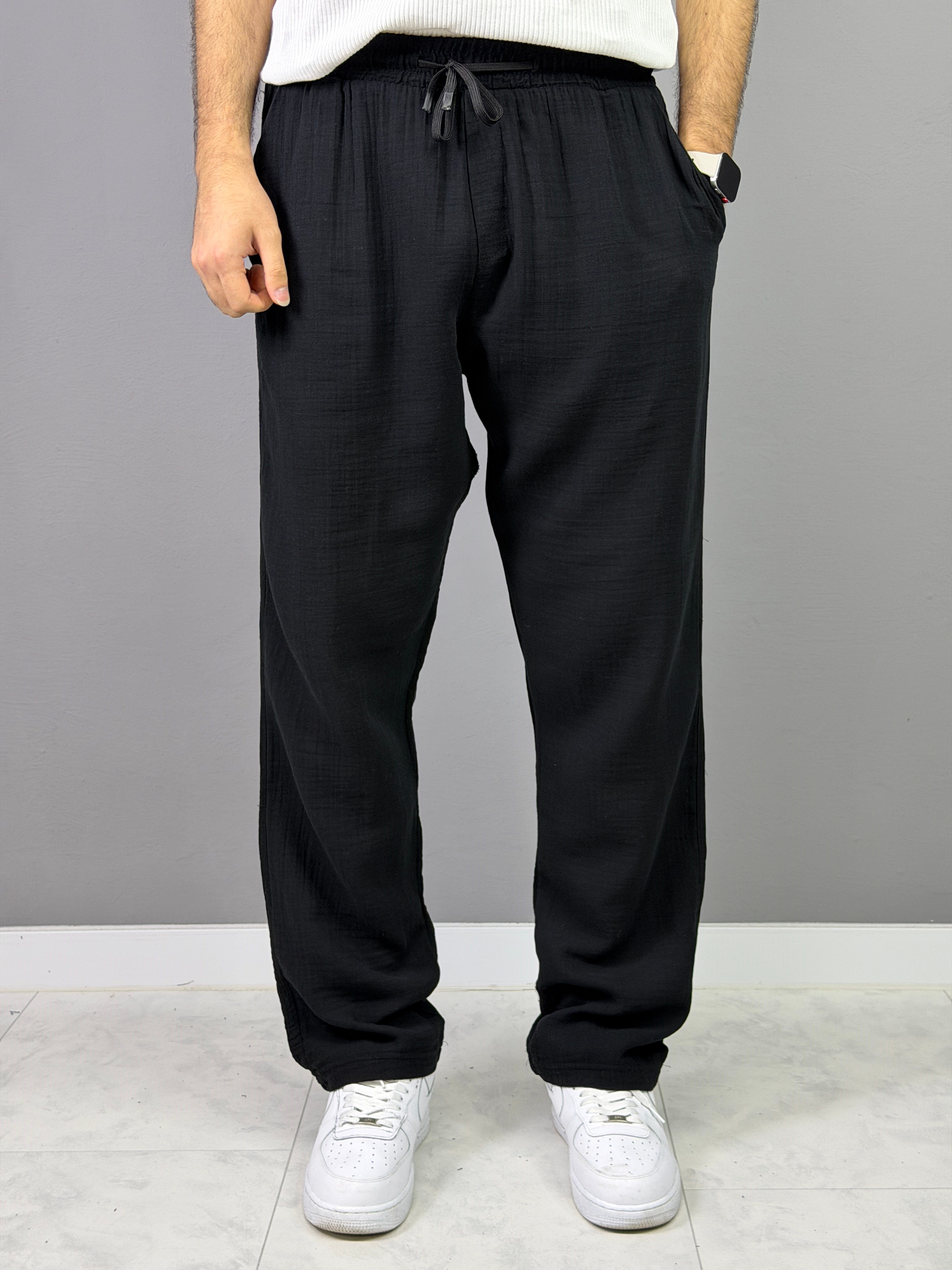 SİYAH MÜSLİN BAGGY PANTALON 5018