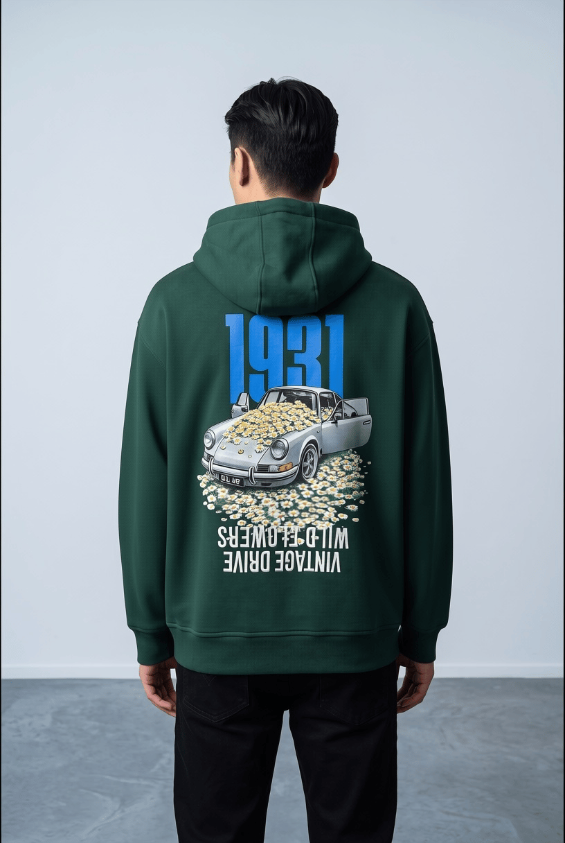 VİNTAGE PORSCHE BASKILI KAPŞONLU SWEATSHİRT 7040