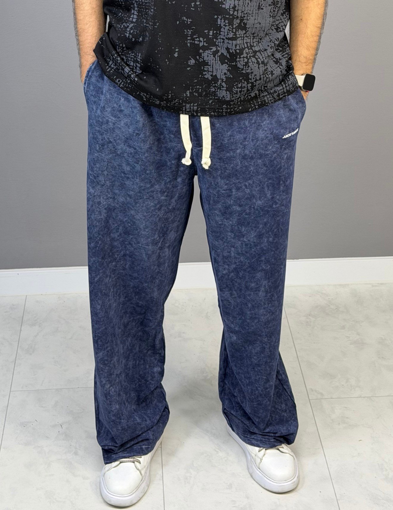 Yıkamalı lacivert baggy eşofman 6009