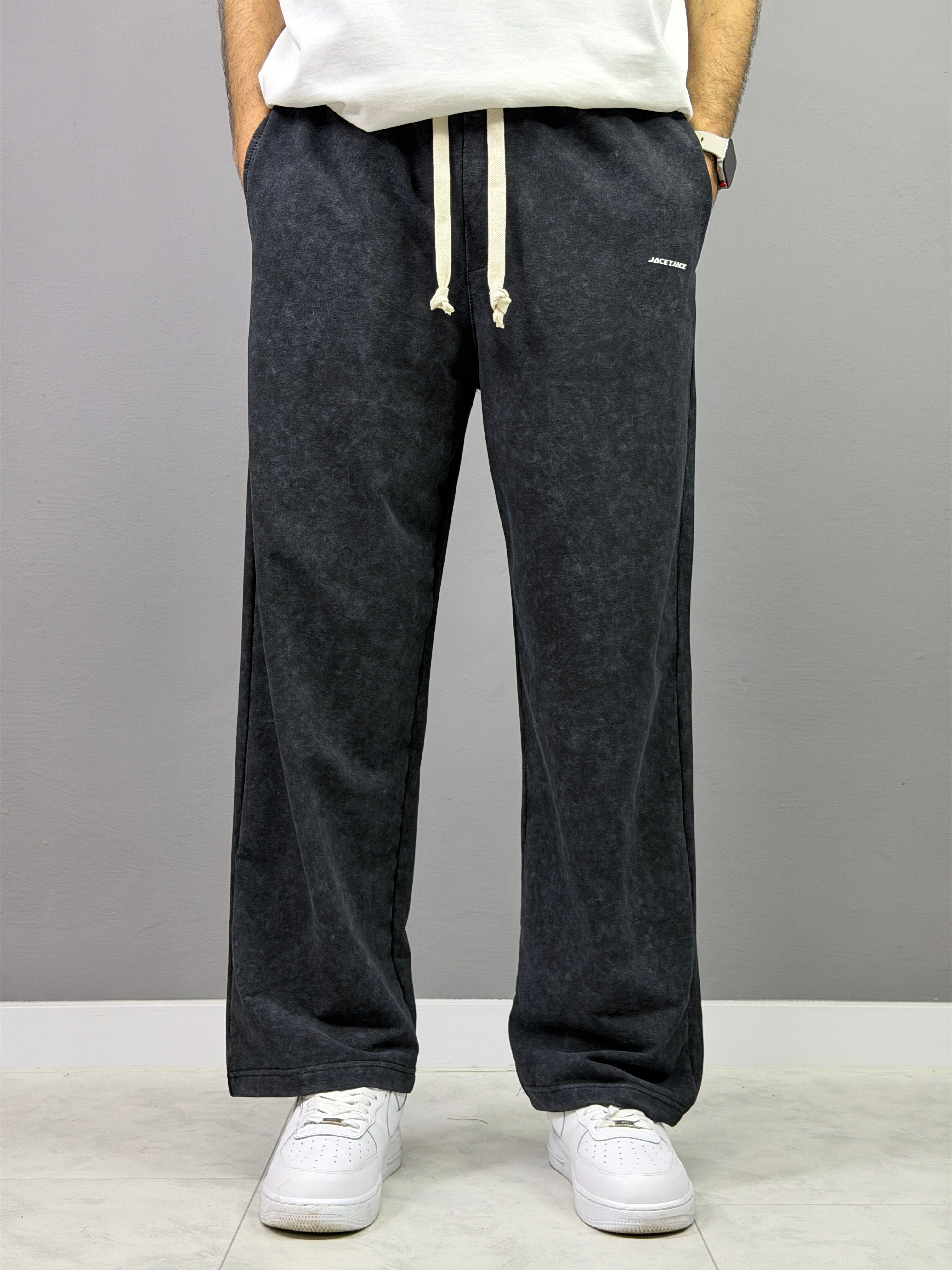 Yıkamalı siyah baggy eşofman 6006